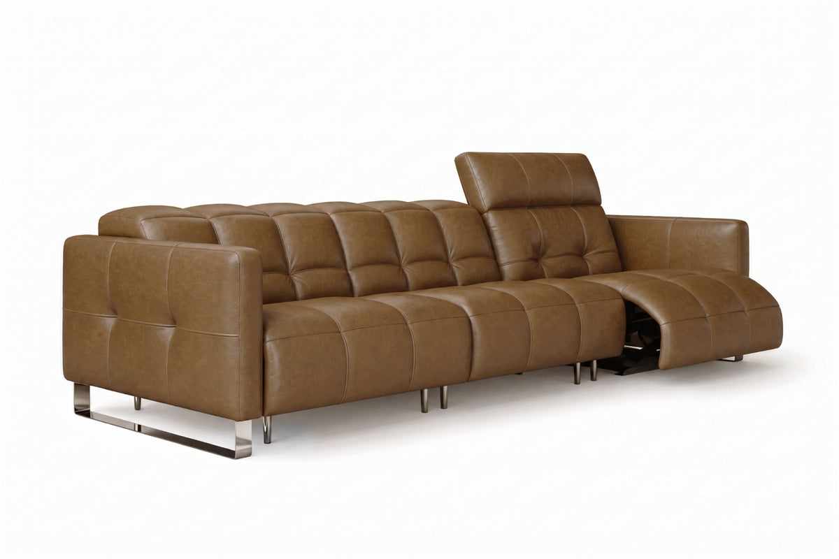 Sofia Distressed Italian Aniline Leather Dual Reclining Sofa