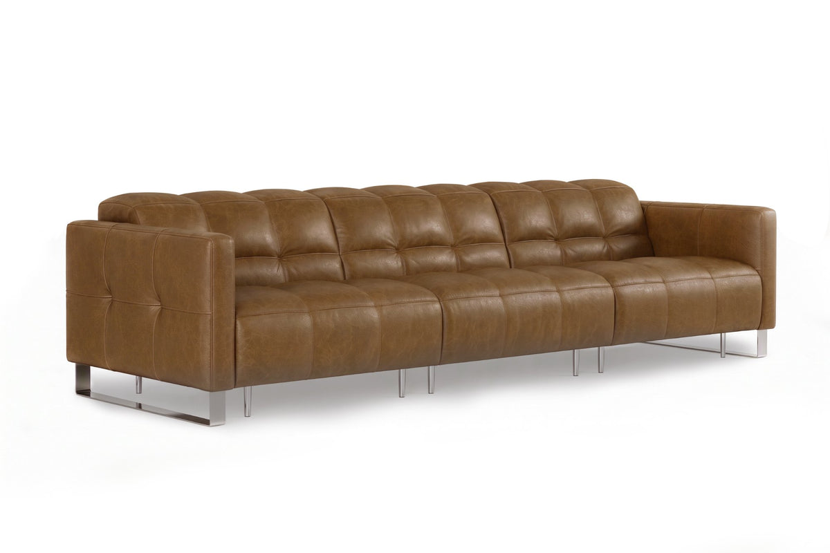 Sofia Distressed Italian Aniline Leather Dual Reclining Sofa