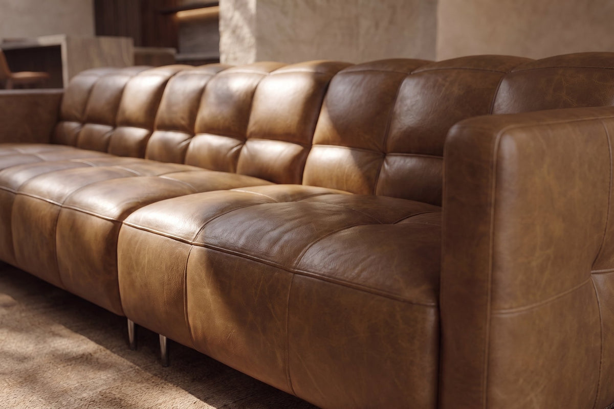 Sofia Distressed Italian Aniline Leather Dual Reclining Sofa