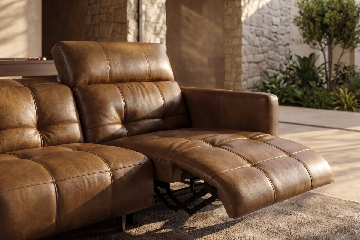 Sofia Distressed Italian Aniline Leather Dual Reclining Sofa