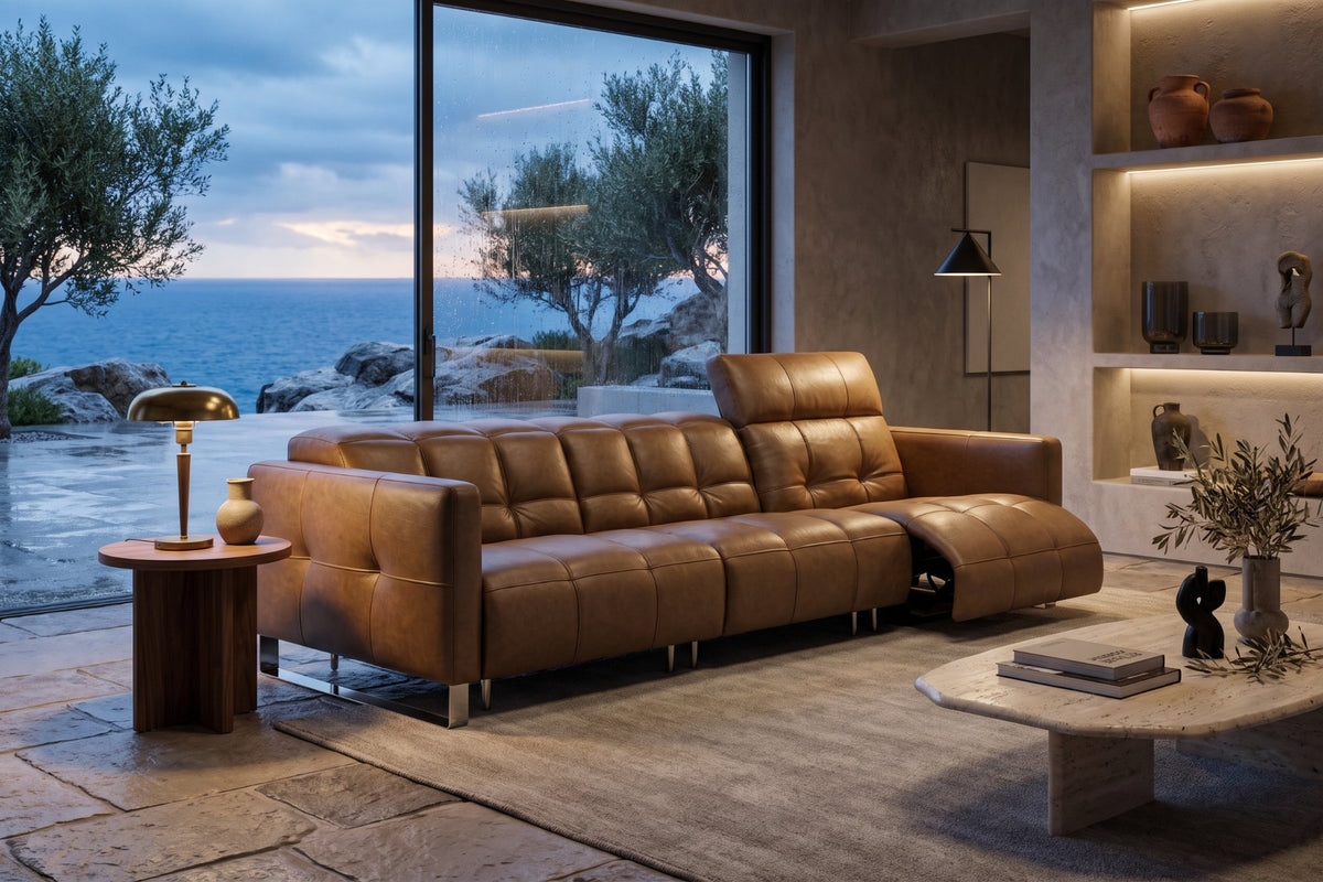 Sofia Distressed Italian Aniline Leather Dual Reclining Sofa