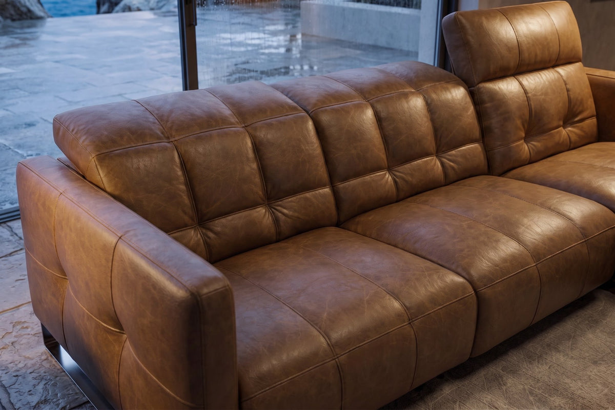 Sofia Distressed Italian Aniline Leather Dual Reclining Sofa