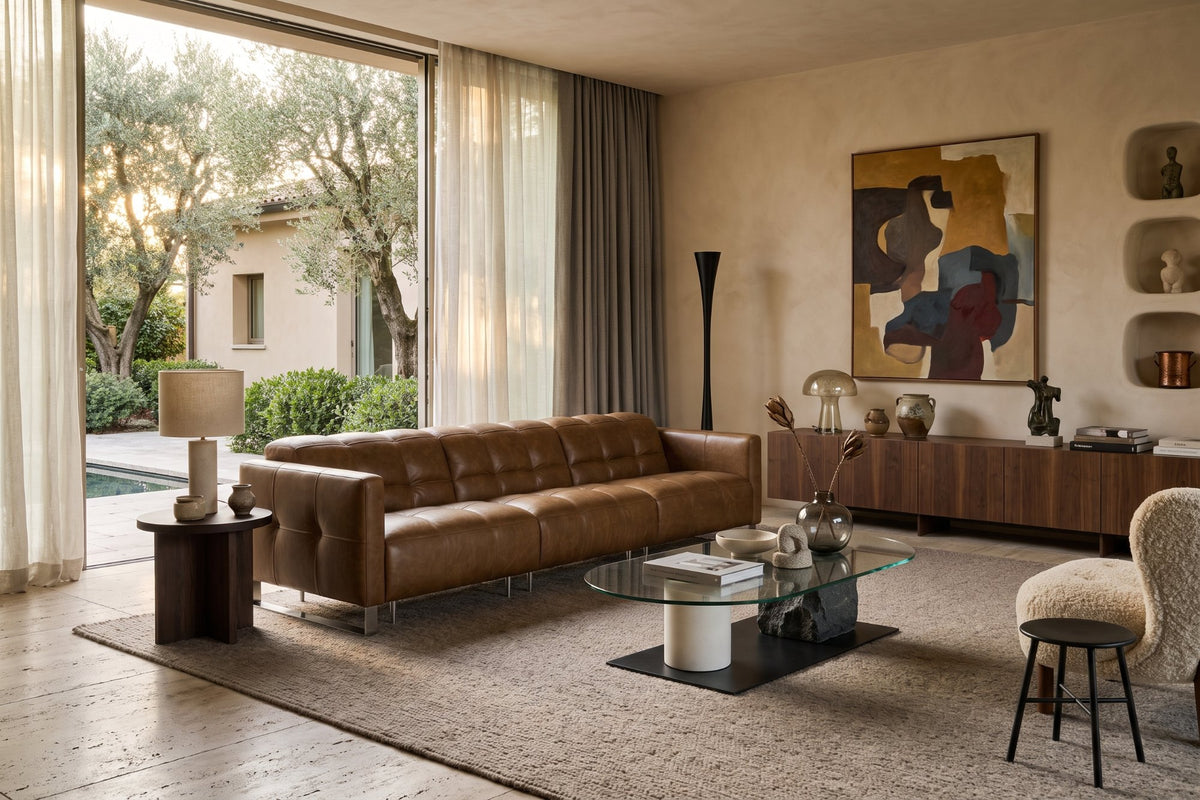 Sofia Distressed Italian Aniline Leather Dual Reclining Sofa