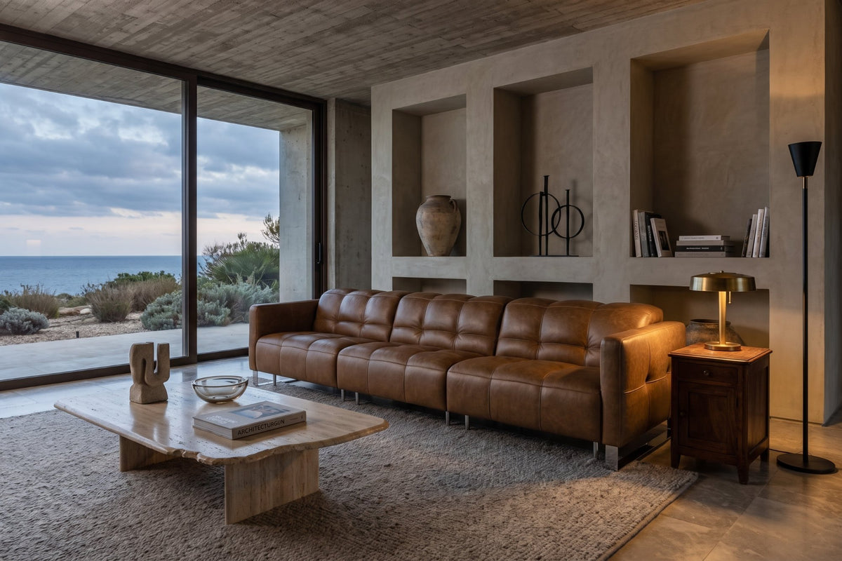 Sofia Distressed Italian Aniline Leather Dual Reclining Sofa