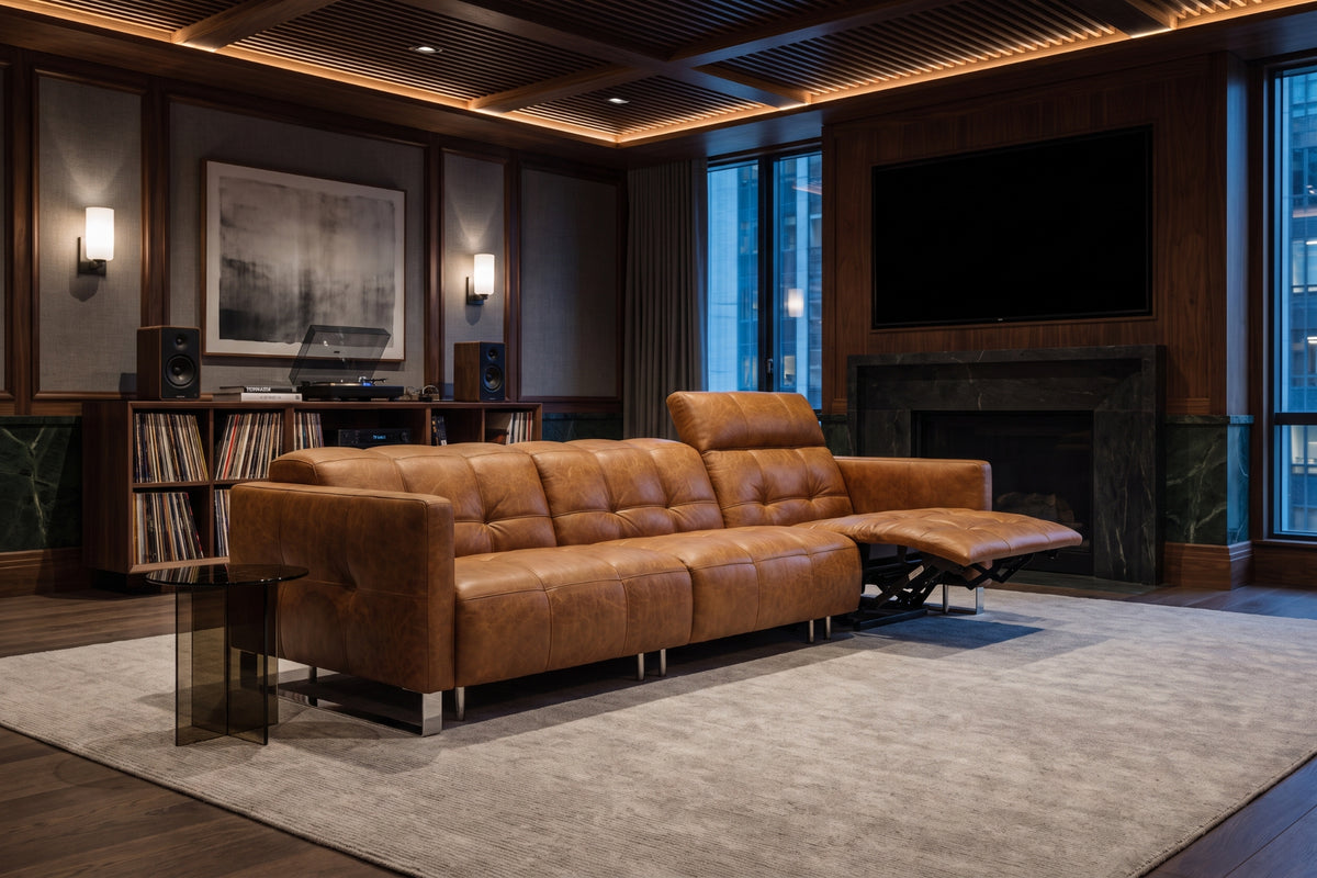 Sofia Distressed Italian Aniline Leather Dual Reclining Sofa