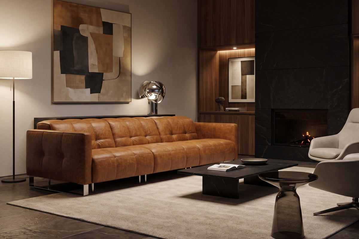 Sofia Distressed Italian Aniline Leather Dual Reclining Sofa