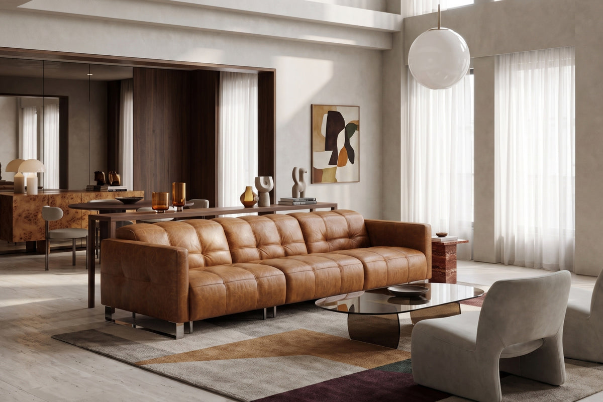 Sofia Distressed Italian Aniline Leather Dual Reclining Sofa
