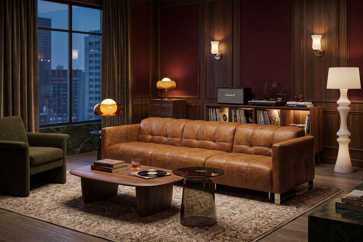 Sofia Distressed Italian Aniline Leather Dual Reclining Sofa