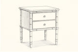 Pencil sketch of the Sorgono nightstand, drawn from the same three-quarter view