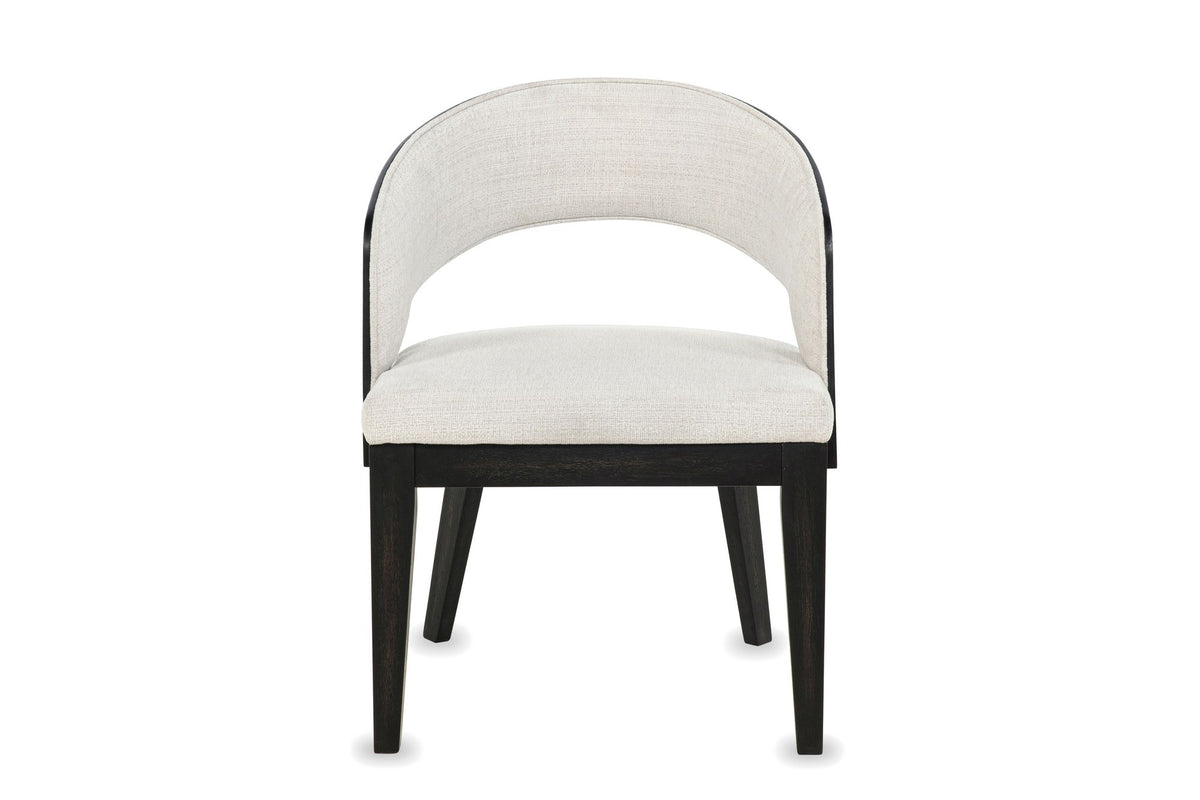 Soriano Open-Back Upholstered Wood Dining Arm Chair (Set of 2), front view
