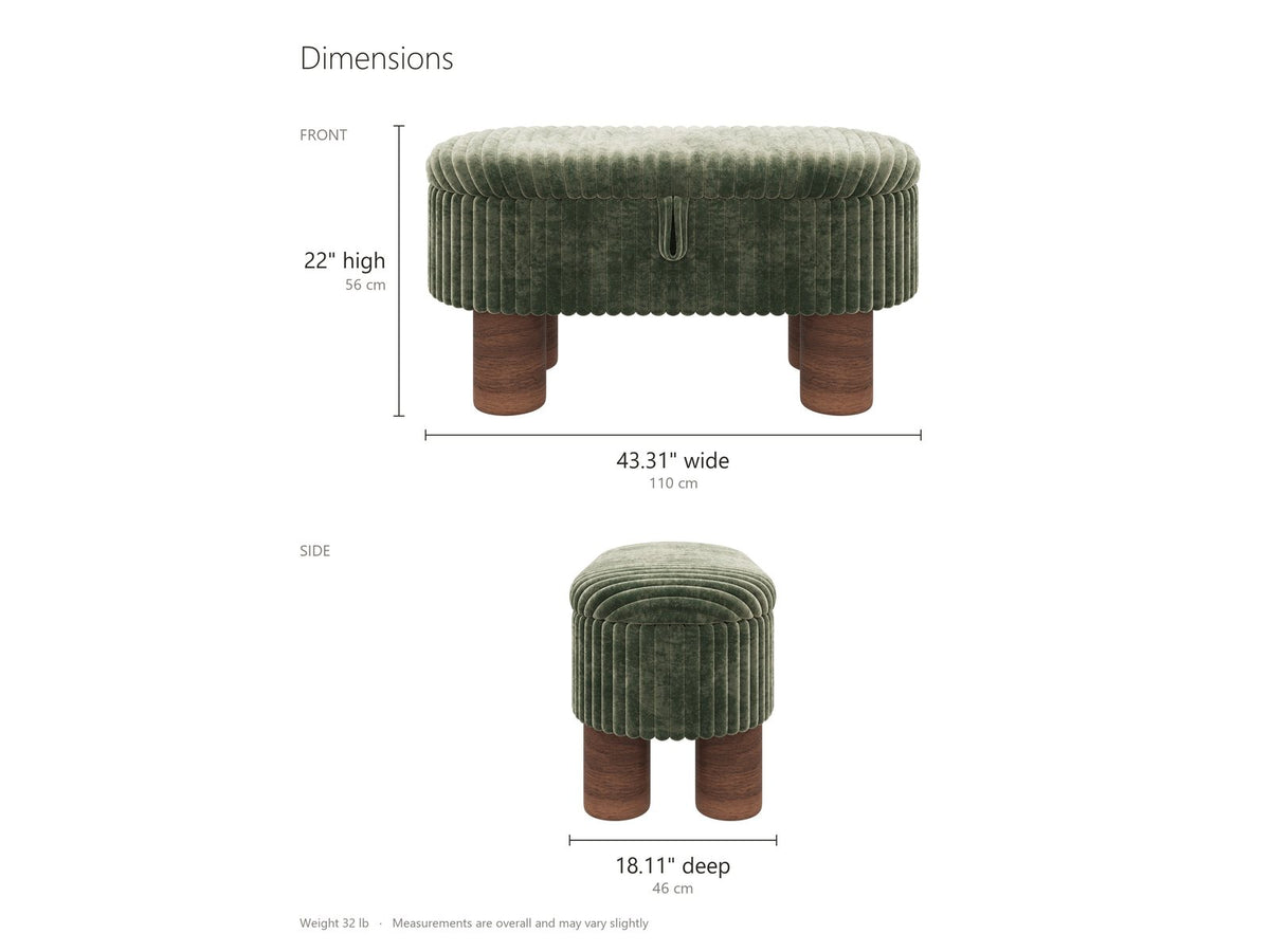 Sorrento Storage Bench dimensions: 43.31 in wide, 18.11 in deep, 22 in high