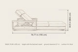 Sortino chaise lounge dimensions: 76.77 in long, 34.9 in high with the backrest raised, 33.46 in wide