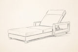 Pencil sketch of the Sortino chaise lounge, three-quarter view from the foot end
