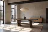 Soverato 75.5-95.5-Inch Extendable Rectangular Sunburst Oak Veneer Dining Table in a city loft