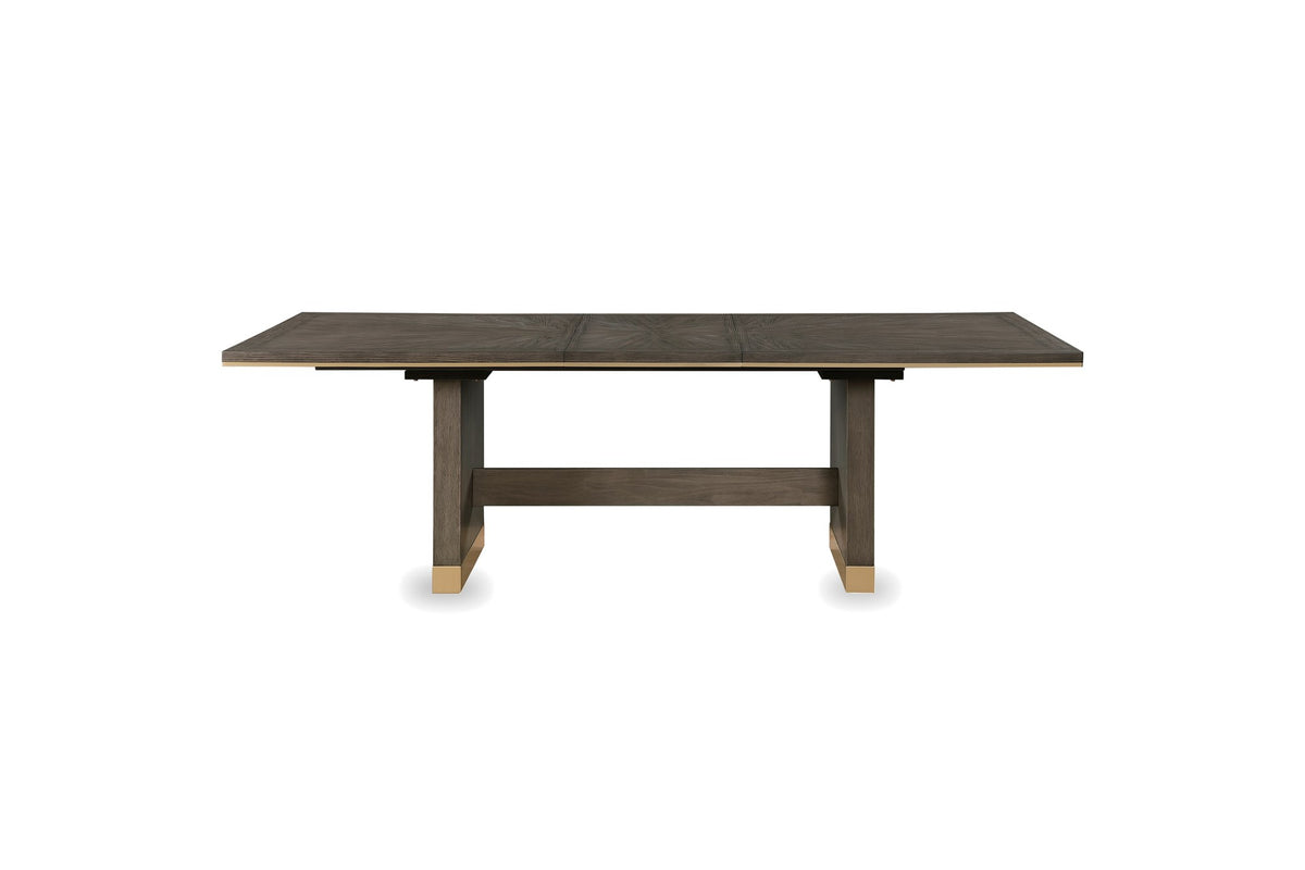 Soverato 75.5-95.5-Inch Extendable Rectangular Sunburst Oak Veneer Dining Table, front view