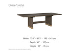 Soverato 75.5-95.5-Inch Extendable Rectangular Sunburst Oak Veneer Dining Table dimensions