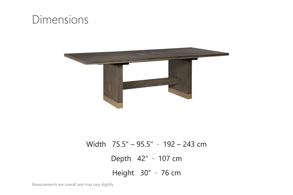 Soverato 75.5-95.5-Inch Extendable Rectangular Sunburst Oak Veneer Dining Table dimensions