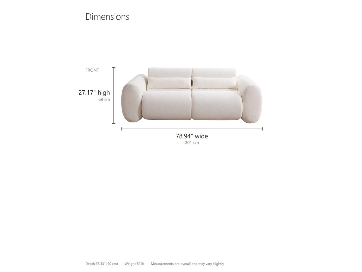 Spello Cloud Sofa dimensions: 78.94 in wide, 35.43 in deep, 27.17 in high