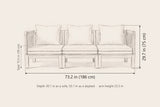 Sperlinga sofa dimensions: 73.2 in wide, 29.7 in high, seat 15.5 in; 30.1 in deep as a sofa and 55.1 in as a daybed