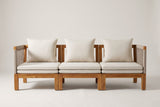 The Sperlinga sofa seen straight from the front: three sections, stacked seat pads, three back cushions and rope arms at both ends