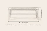 Sperlonga bench dimensions: 47.2 in long, 16 in high, 11.8 in deep