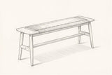 Pencil sketch of the Sperlonga bench, drawn from the same three-quarter view