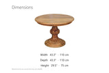 Spezzano 43-Inch Round Solid Mango Pedestal Dining Table dimensions