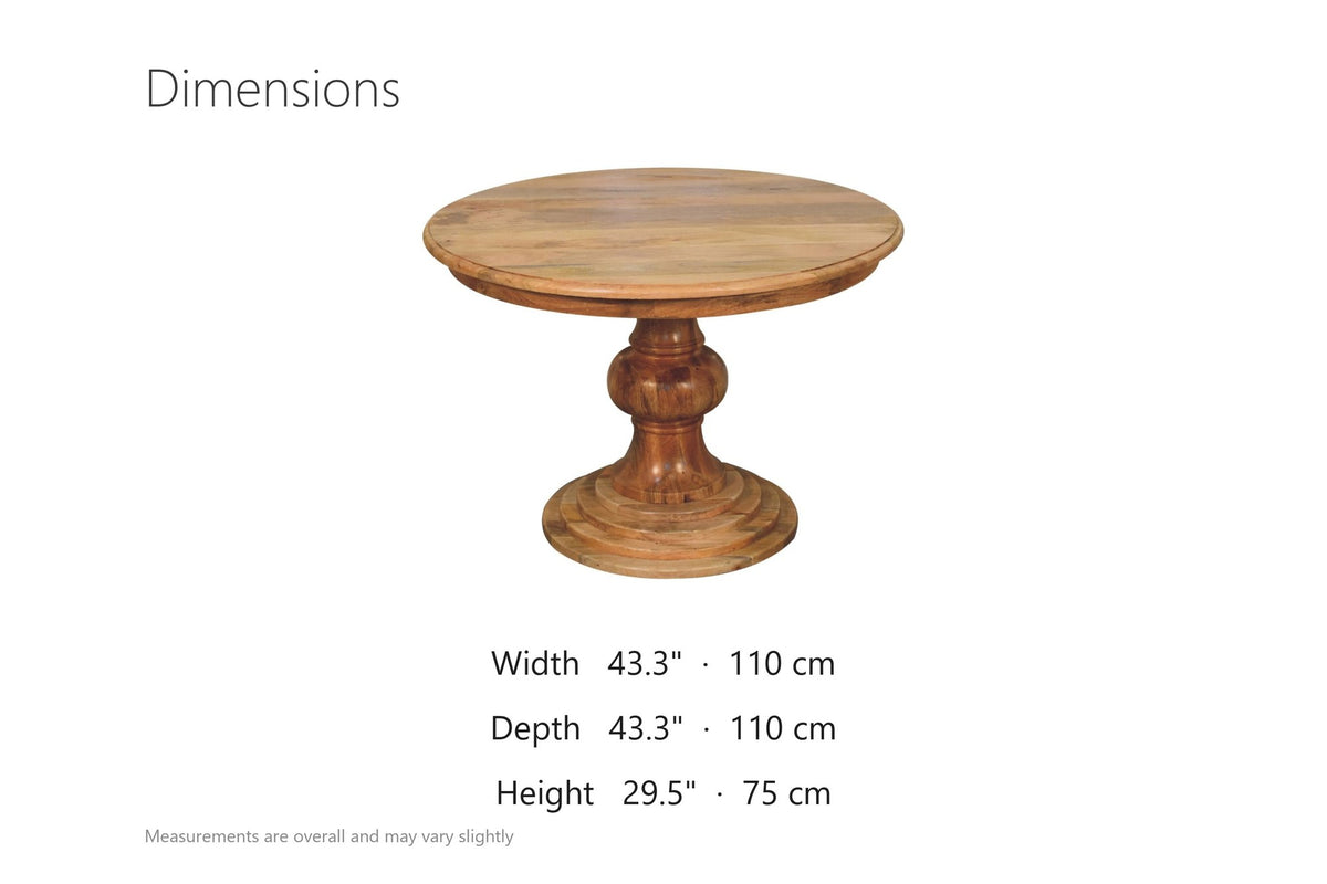 Spezzano 43-Inch Round Solid Mango Pedestal Dining Table dimensions