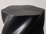 Close-up of the Spilimbergo Black Fiberglass Twisted Petal Side Table: the scalloped top edge over the twisted matte black ridges
