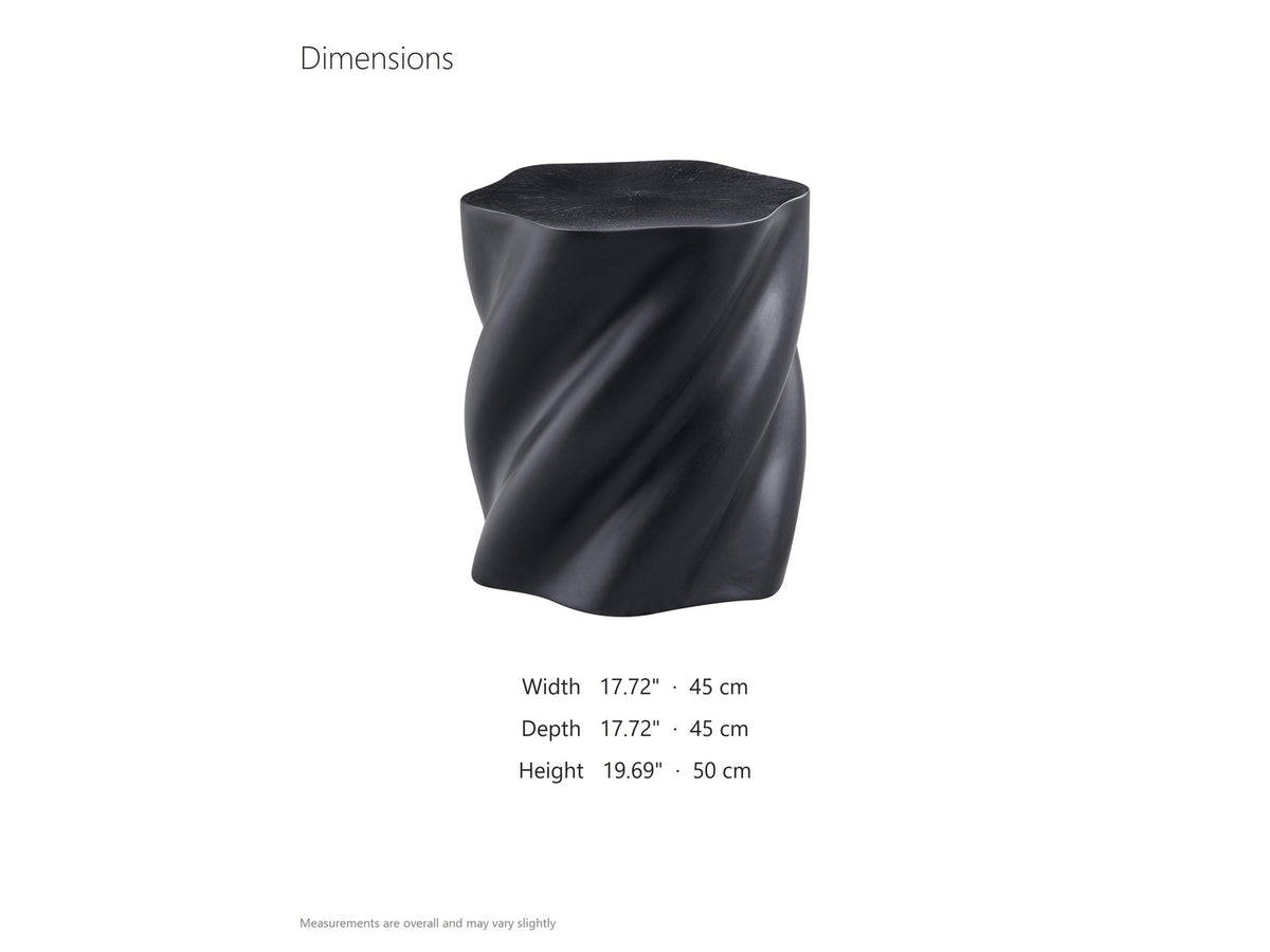Spilimbergo Black Fiberglass Twisted Petal Side Table dimensions: 17.72 in wide, 17.72 in deep, 19.69 in high