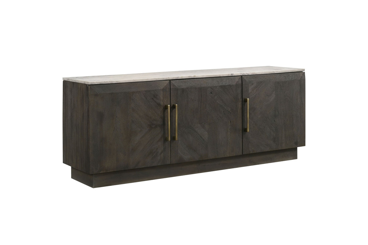 Spilinga 72-Inch 3-Door Marble-Top Sideboard, Tobacco Grey Mango Parquetry on a white background