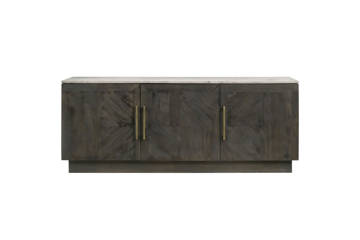 Spilinga 72-Inch 3-Door Marble-Top Sideboard, Tobacco Grey Mango Parquetry, front view