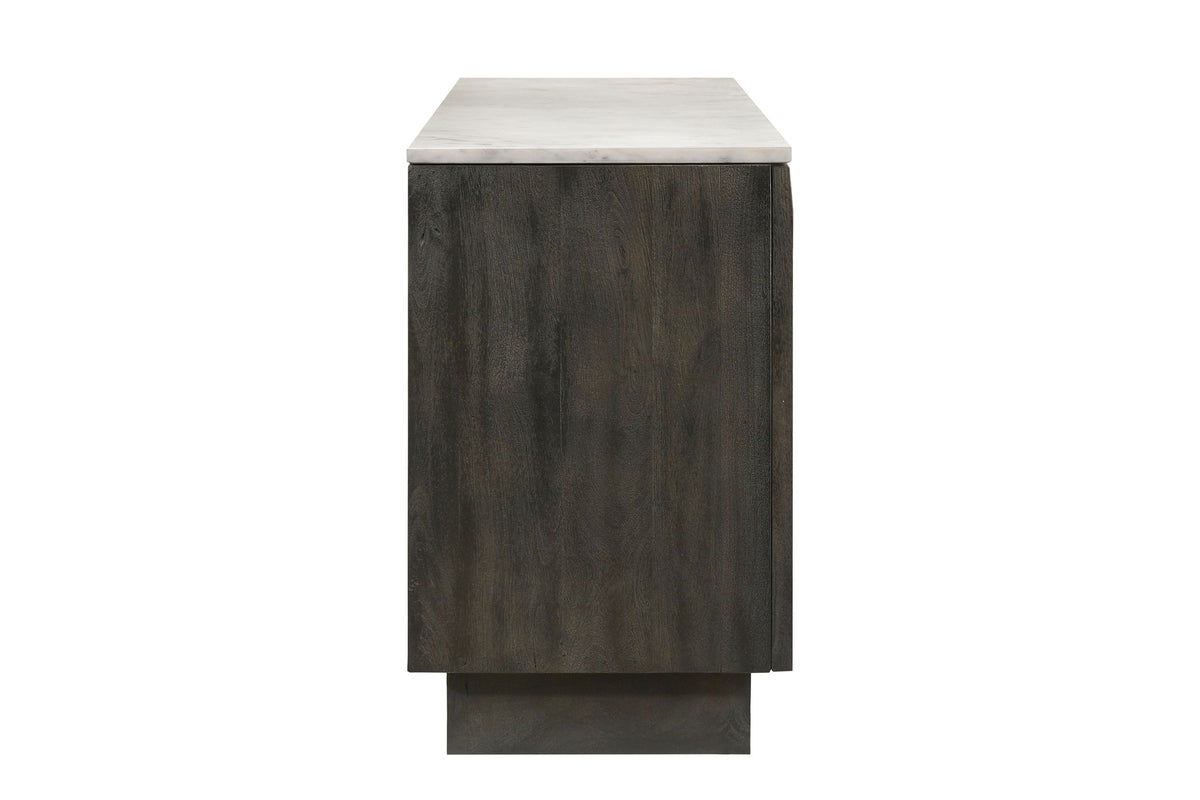 Spilinga 72-Inch 3-Door Marble-Top Sideboard, Tobacco Grey Mango Parquetry, side view
