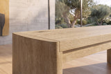Close-up of the Staiti 50.5-Inch Cerused Oak Veneer Panel-Leg Dining Bench, Seats 2: grain