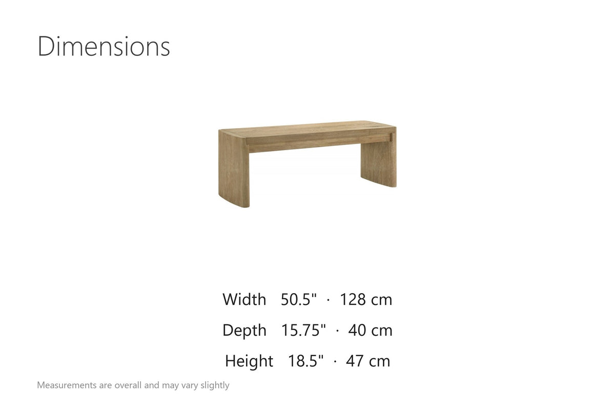 Staiti 50.5-Inch Cerused Oak Veneer Panel-Leg Dining Bench, Seats 2 dimensions