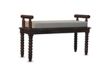 Stefanaconi 39.4-Inch Bobbin-Turned Solid Mango Wood Bench with Cushion on a white background