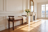 Stefanaconi 39.4-Inch Bobbin-Turned Solid Mango Wood Bench with Cushion in a Paris salon