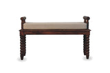 Stefanaconi 39.4-Inch Bobbin-Turned Solid Mango Wood Bench with Cushion, front view