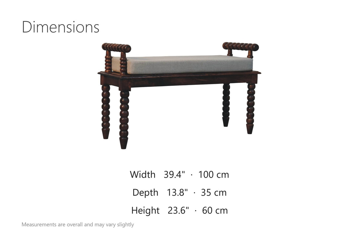 Stefanaconi 39.4-Inch Bobbin-Turned Solid Mango Wood Bench with Cushion dimensions