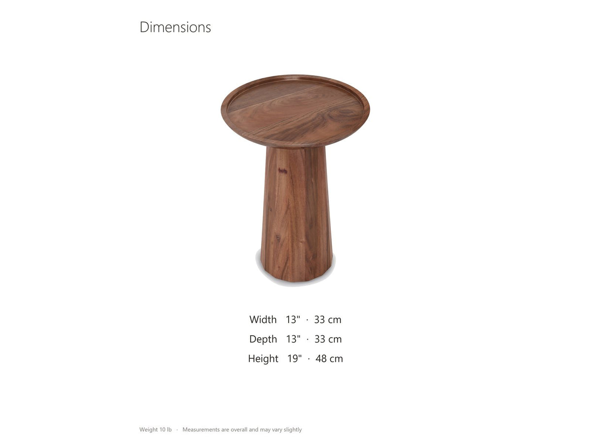 Sternatia Cognac Acacia Pedestal Side Table dimensions: 13.0 in wide, 13.0 in deep, 19.0 in high