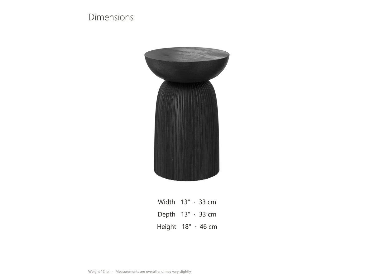 Stigliano Black Mango Bell Pedestal Side Table dimensions: 13.0 in wide, 13.0 in deep, 18.0 in high
