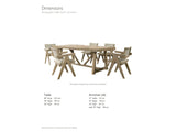 Stilo dining set dimensions: rectangular table 84 in long, 39 in wide and 30 in high; each armchair 21 in wide, 23 in deep and 32 in high, seat 19 in high and 18 in deep