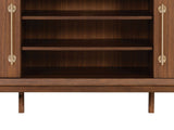 Close-up of the Stresa Walnut Media Console: walnut veneer grain