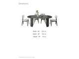 Strongoli 80-Inch Oval Fluted Pedestal Dining Set with 4 Chairs dimensions: table 80 in long, 40 in deep and 30 in high; each chair 19 in wide, 22 in deep and 34 in high, seat 19 in high