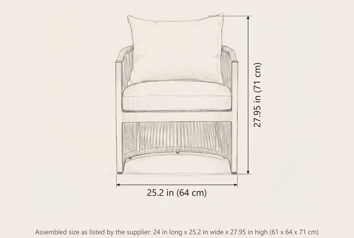 Sutera lounge chair dimensions: 24 in long, 25.2 in wide, 27.95 in high