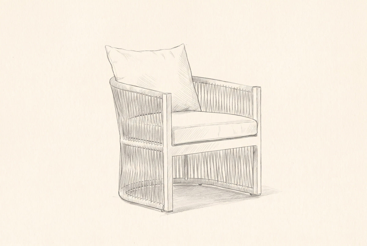 Pencil sketch of the Sutera lounge chair, three-quarter view