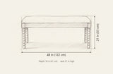 Sutri bench dimensions: 48 in long, 21 in high, 16 in deep