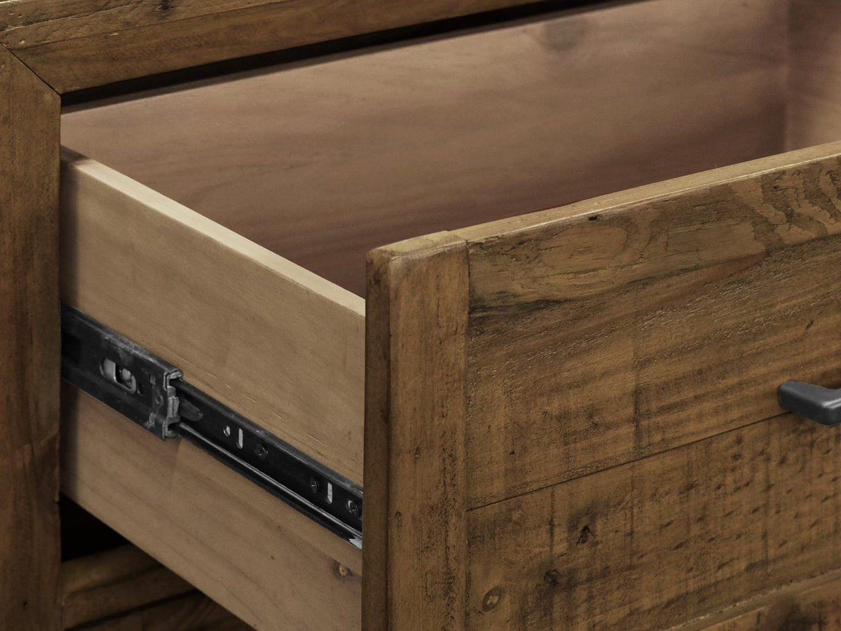 Close-up of the Tarvisio 37-Inch Rustic Caramel 5-Drawer Chest: drawer