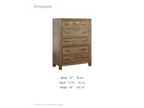 Tarvisio 37-Inch Rustic Caramel 5-Drawer Chest dimensions: 37.0 in wide, 17.75 in deep, 50.0 in high