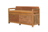 Taurianova 39.5-Inch 2-Drawer Solid Mango Storage Bench with Leather Cushion on a white background